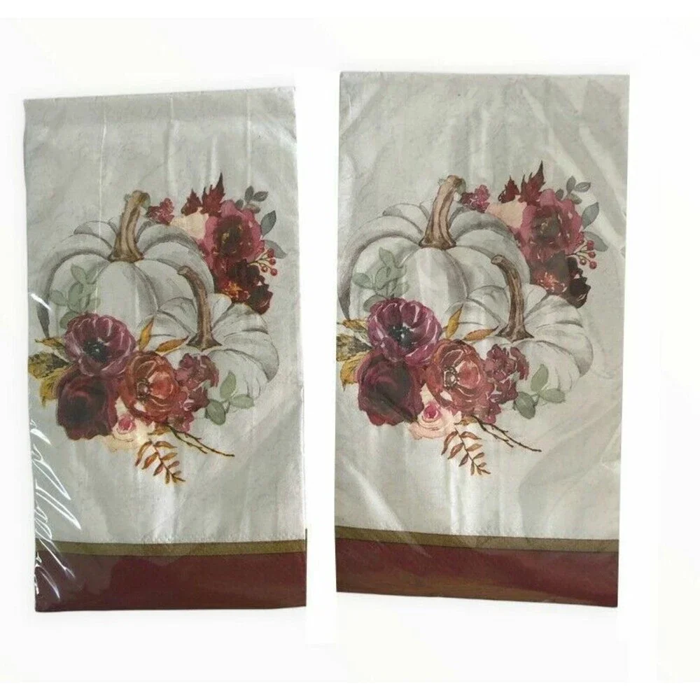 Thanksgiving White Pumpkins Paper Napkins Guest Bath Buffet Decoupage 40 CT